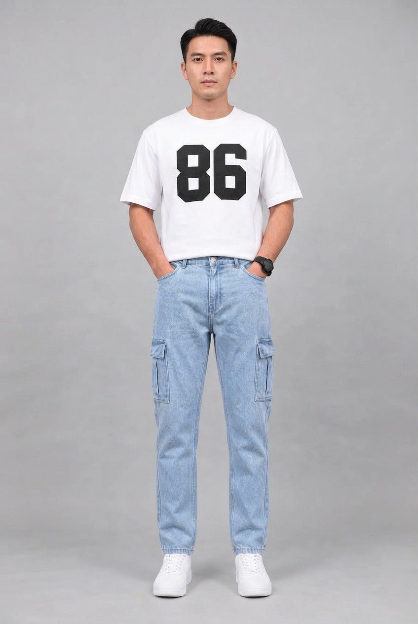 Men's 6 Pocket Mom Fit Ice Blue Denim jeans