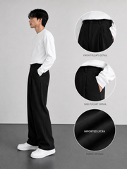 Women's Black High-Waisted Pleated Wide-Leg Trousers