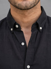 Men's solid black casual linen shirt