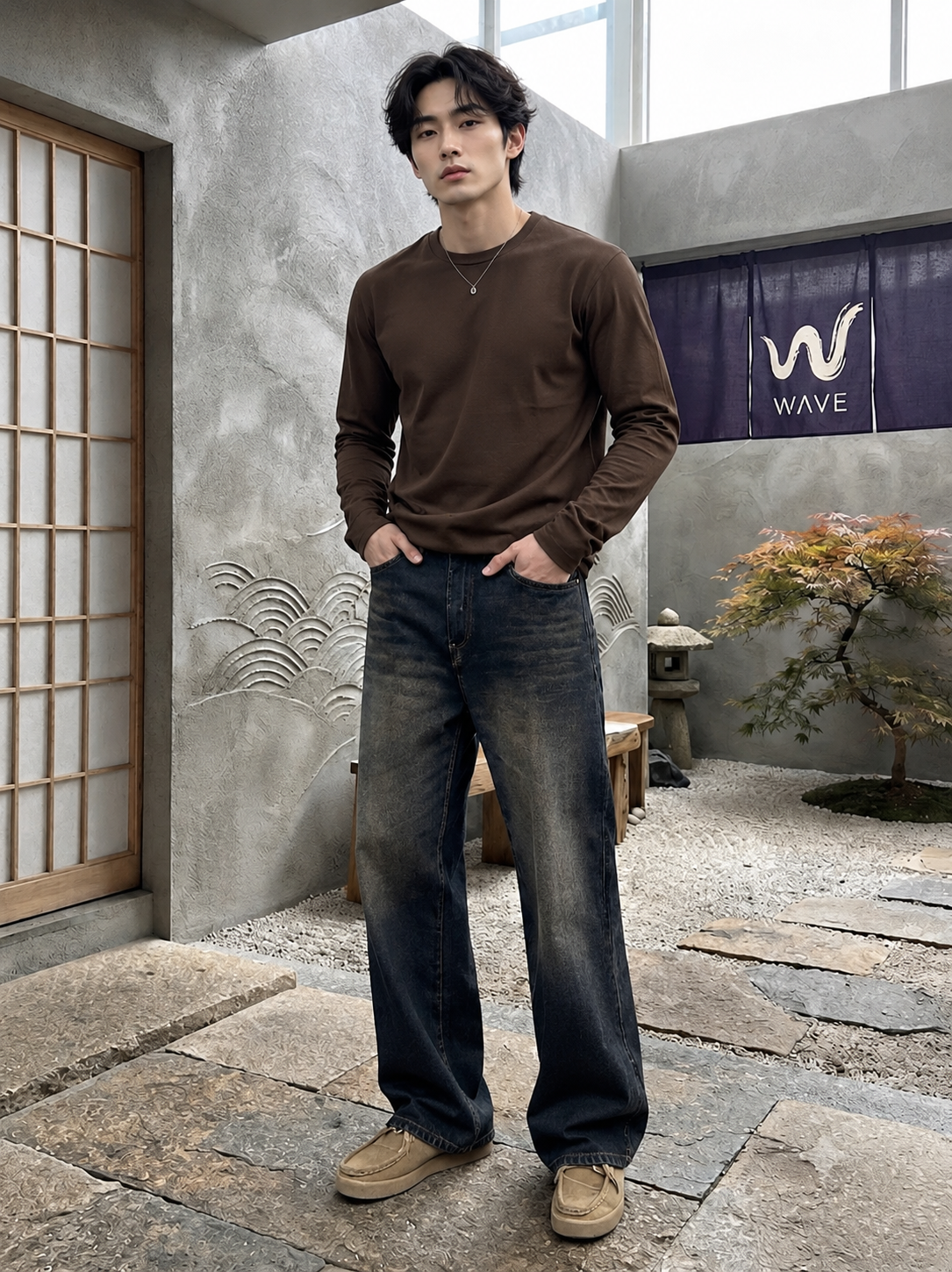 Men’s Premium Coffee-Tinted Whisker Denim Jeans – Relaxed Straight Fit