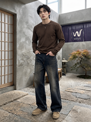Men’s Premium Coffee-Tinted Whisker Denim Jeans – Relaxed Straight Fit