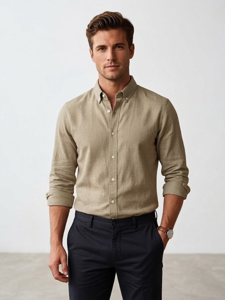 comfortable cotton biscuit linen shirt men.
