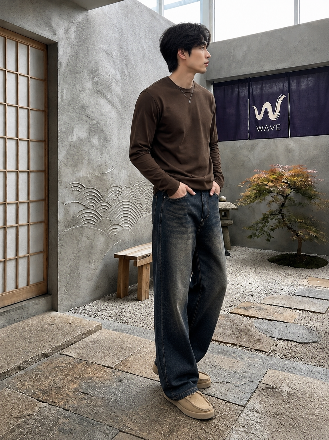 Men’s Premium Coffee-Tinted Whisker Denim Jeans – Relaxed Straight Fit