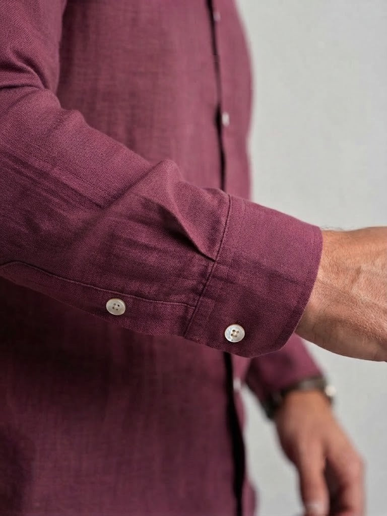 Men’s Maroon Solid Regular Fit Linen Blend Shirt