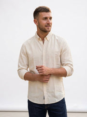 versatile beige linen-blend casual shirt