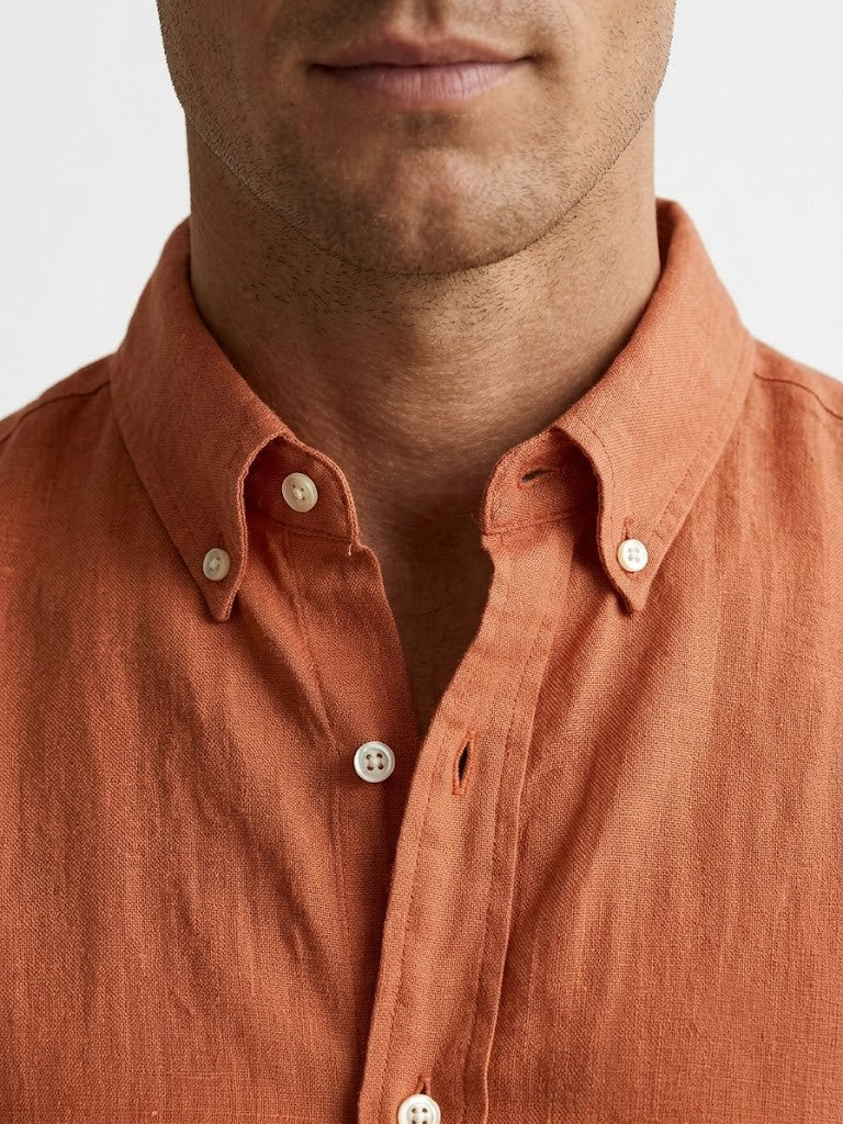 Men's Premium Breathable Long-Sleeve Linen Shirt – Rust / Burnt Orange