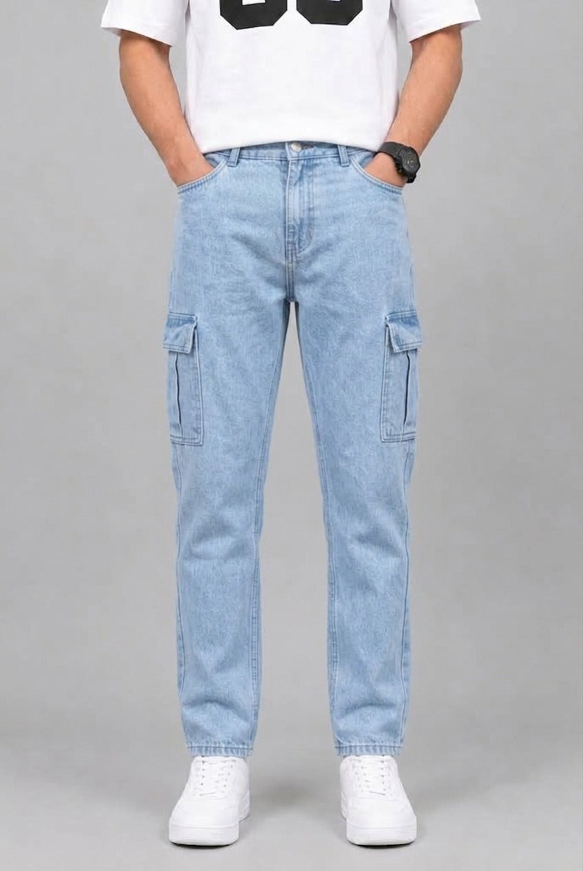 Men's 6 Pocket Mom Fit Ice Blue Denim jeans