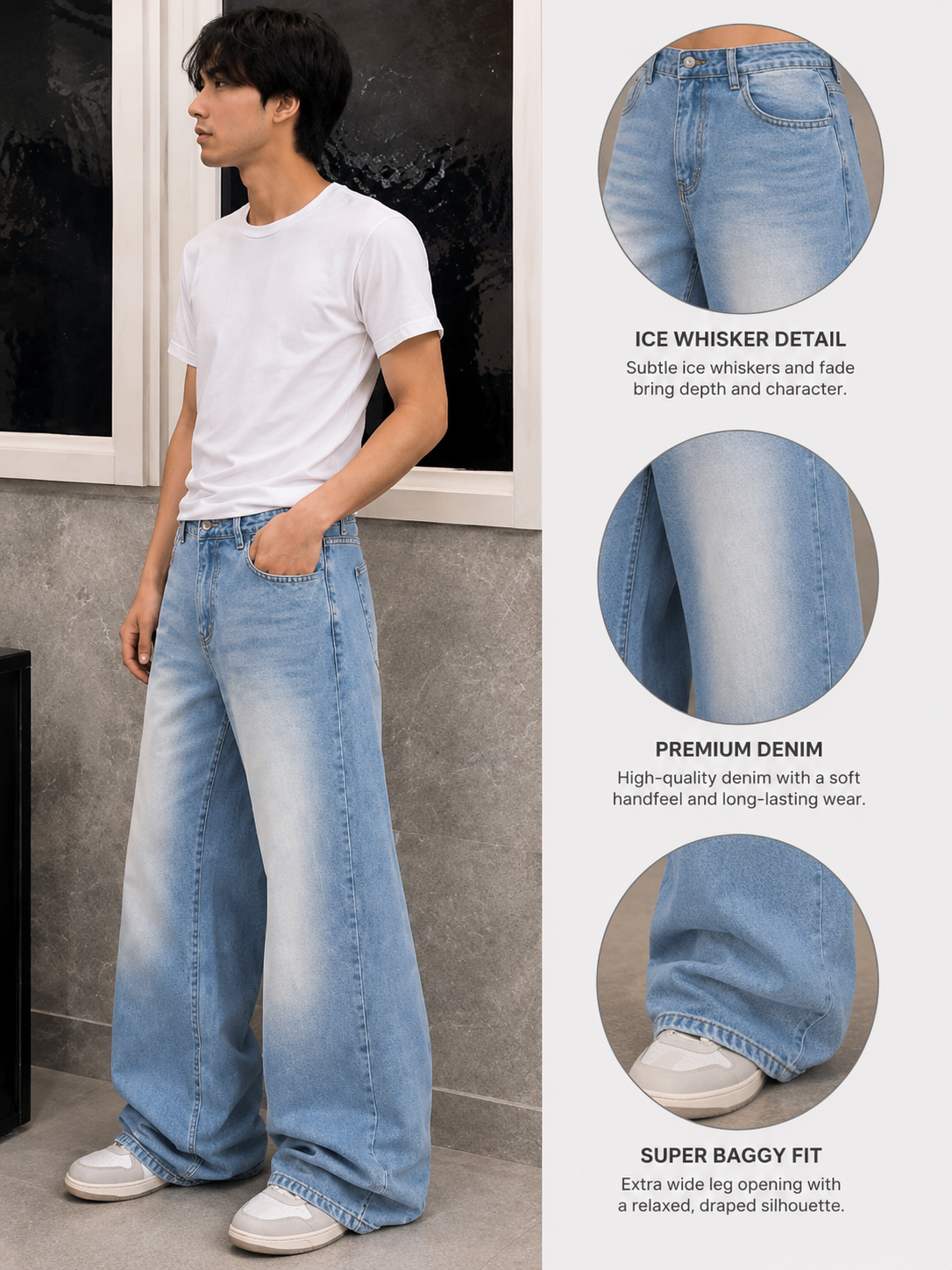 Premium denim super baggy jeans for men