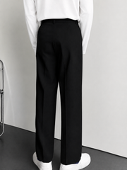 Women's black high-waisted pleated wide-leg trousers with side pockets