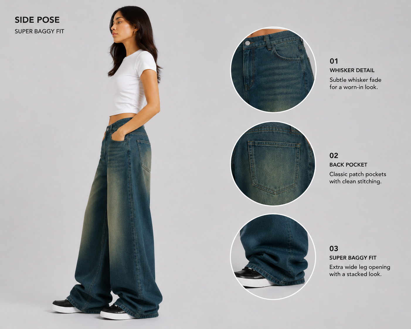 Women's dark blue wide leg baggy jeans
